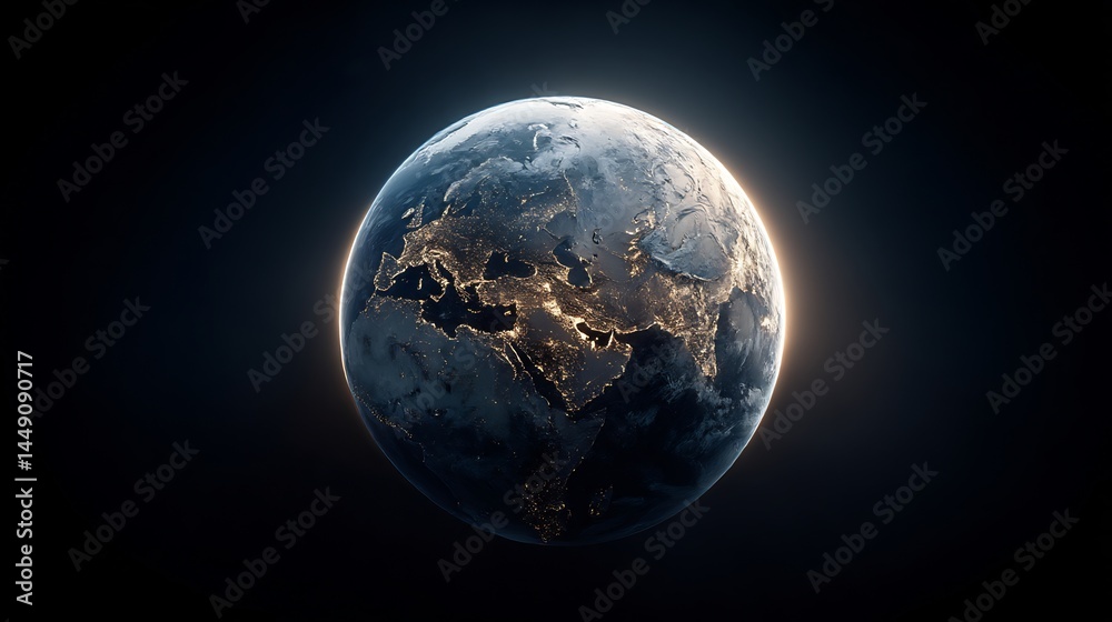 Fototapeta premium Spectacular Earth Globe Showcasing Europe and Asia Illuminated in Nighttime
