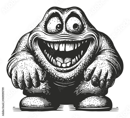 Detailed Hand-drawn Cartoon Character with Big Smile and Round Body