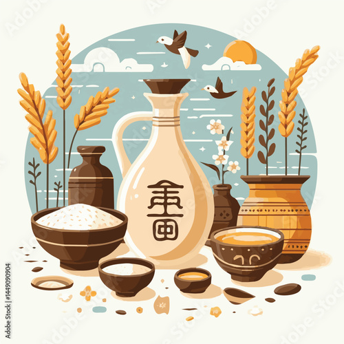 drink, alcohol, rice, food, background, traditional, asia, cup, beverage, tradition, wine, alcoholic, sake, liquor, healthy, cuisine, asian, white, ingredient, korean, table, fresh, makgeolli, korea, 