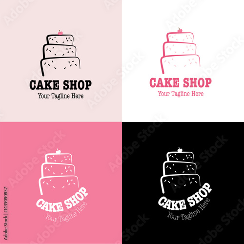 Vector logo design for a cake shop with a cake shape and cherry.