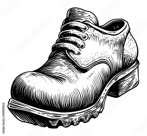 Vintage Engraved Illustration of Classic Lace-Up Shoe Design