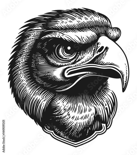 Detailed Engraving of Majestic Eagle Head in Classic Illustration Style