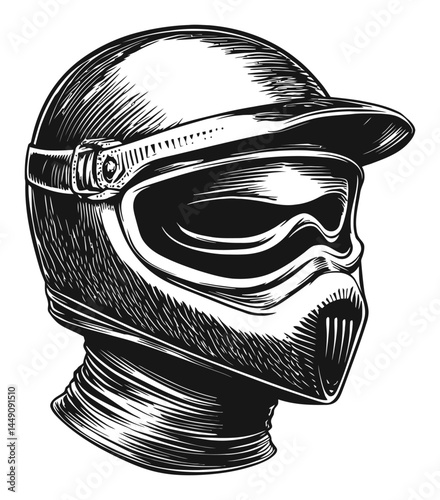 Detailed Engraving of a Helmeted Figure with Protective Gear
