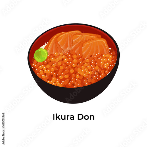 Vector illustration of traditional Japanese food featuring ramen and assorted sushi. Colorful and detailed design perfect for restaurant menus, food packaging, culinary blogs, or Asian cuisine project