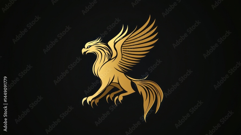 Obraz premium Golden Griffin in Flight, Dark Background