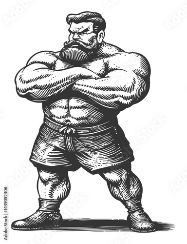 Muscular Man Illustration in Vintage Engraving Style
