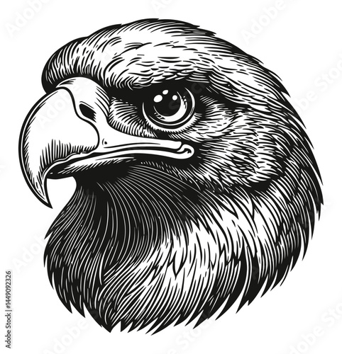 Detailed Engraving of a Majestic Eagle Head in Classic Style