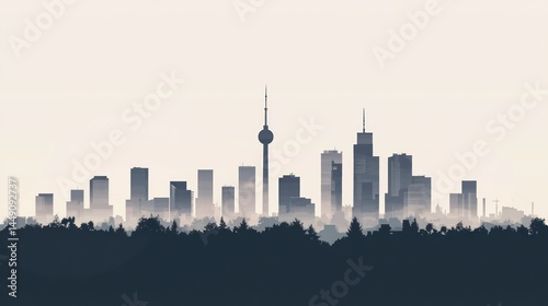 Wallpaper Mural City skyline sunrise, foggy morning, urban landscape, website banner Torontodigital.ca