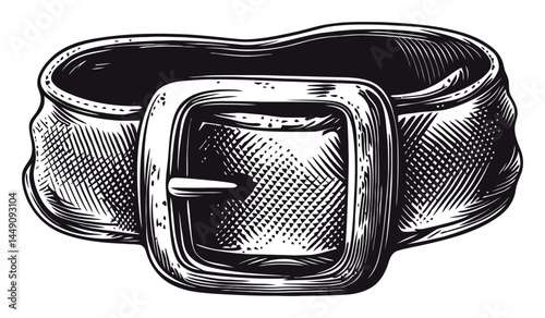 Detailed Engraving of a Classic Leather Belt with Buckle Design