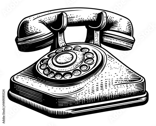 Vintage Engraved Illustration of a Classic Rotary Telephone Design