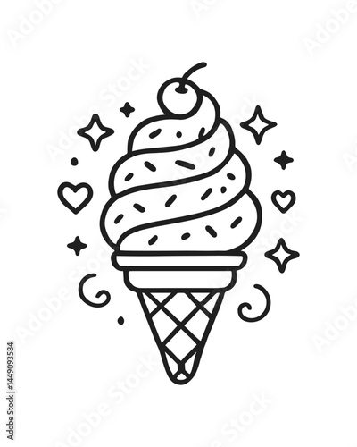 Ice Cream Cone with Cherry Sweet Dessert Treat Design