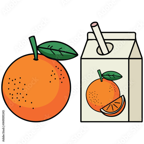 orange fruit juice box straw drink isolated vector illustration on white background