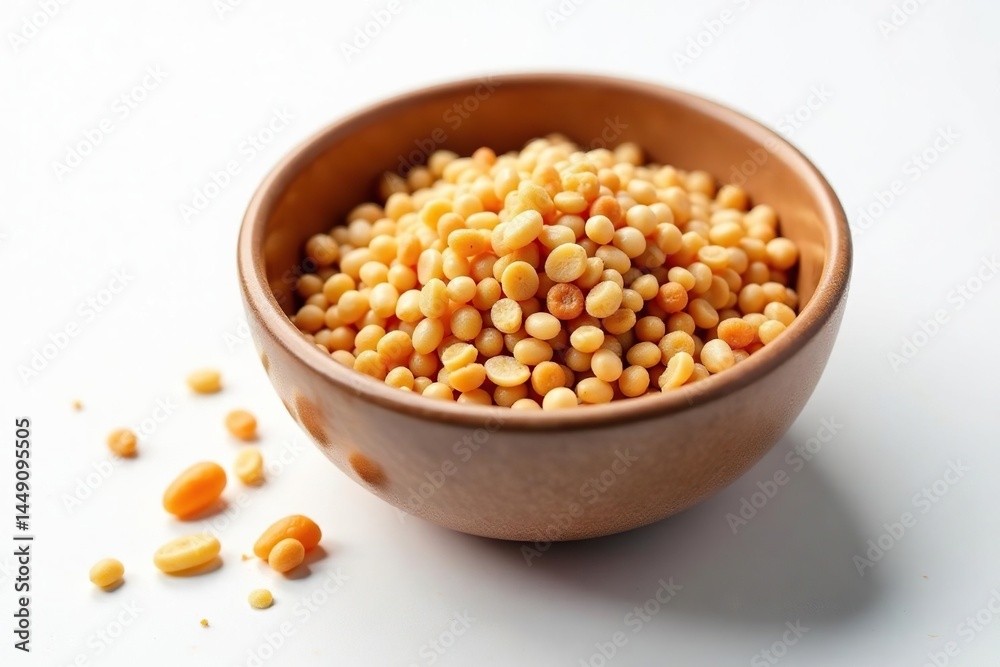 Empty bowl with scattered grains, stark white backdrop, meal skipping, spirit Empty bowl with scattered grains, stark white backdrop, meal skipping, spirit