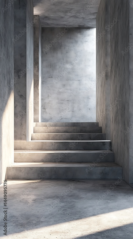 Fototapeta premium Concrete Stairway to Bright Light with Steps and Textured Walls in Modern Architecture