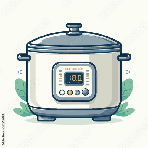 cooking, food, rice, pot, kitchen, cooker, steam, white, hot, heat, cook, rice cooker, meal, kitchenware, equipment, illustration, vector, electric, background, isolated, appliance, boil, home, grain,