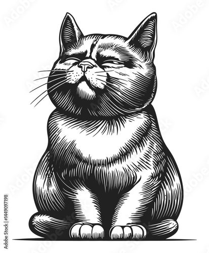 Detailed Engraving of a Cat in Classic Illustrative Style