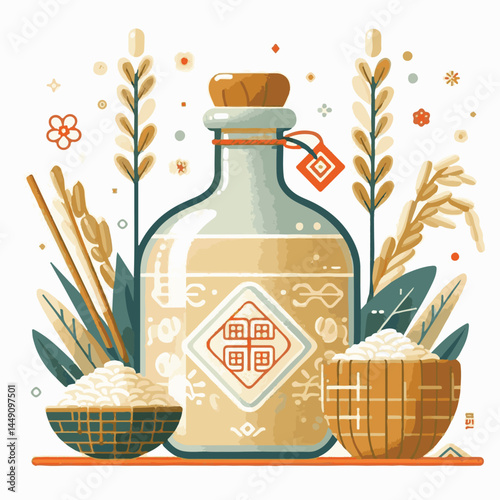 drink, alcohol, rice, food, background, traditional, asia, cup, beverage, tradition, wine, alcoholic, sake, liquor, healthy, cuisine, asian, white, ingredient, korean, table, fresh, makgeolli, korea, 