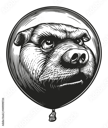 Engraved Illustration of Dog Head in Balloon Design for Artwork