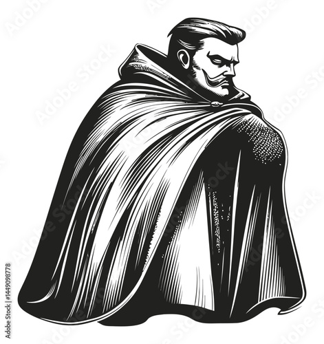 Detailed Illustration of a Man in a Cloak with Strong Expression