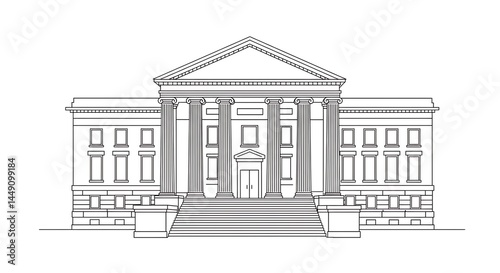 Building Line Art of Classical Architecture with Columns and Stairs