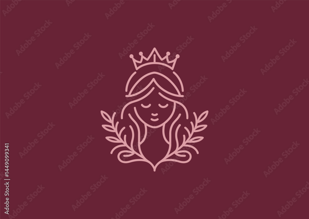 Obraz premium Beautiful queen line art logo for elegance, royalty, or beauty brand.