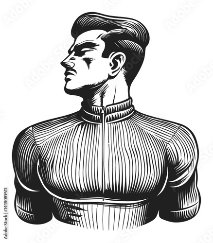 Elegant Engraved Illustration of a Proud Male Figure in Profile