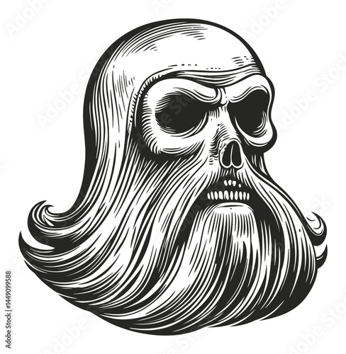 Skull with Beard Engraving for Creative Illustration Projects