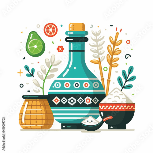 drink, alcohol, rice, food, background, traditional, asia, cup, beverage, tradition, wine, alcoholic, sake, liquor, healthy, cuisine, asian, white, ingredient, korean, table, fresh, makgeolli, korea, 