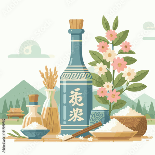 drink, alcohol, rice, food, background, traditional, asia, cup, beverage, tradition, wine, alcoholic, sake, liquor, healthy, cuisine, asian, white, ingredient, korean, table, fresh, makgeolli, korea, 