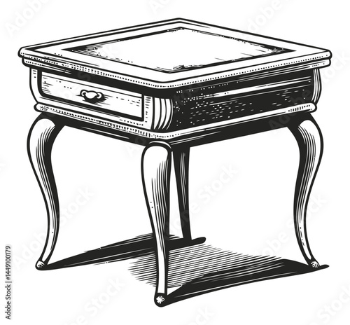 Detailed Engraving of a Classic Wooden Side Table Illustration