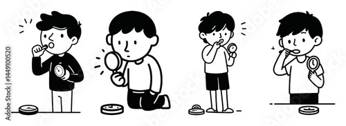 Boy Characters Engaged in Various Activities with Magnifying Glasses
