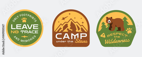 Vintage protect mountain nature and wildlife label, badge, emblem, patch, logo collection. Camping outdoor activity design.