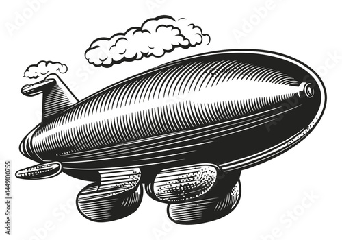 Vintage Engraved Illustration of a Zephyr Airship with Clouds
