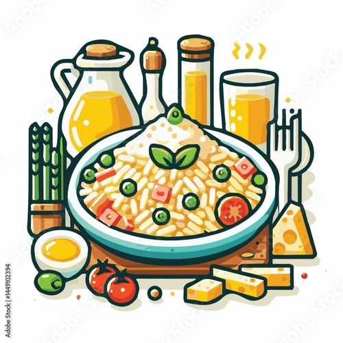 food, rice, risotto, dish, dinner, meal, plate, gourmet, italian, cuisine, lunch, cheese, parmesan, healthy, background, delicious, traditional, tasty, cooked, homemade, vegetable, recipe, top view, m