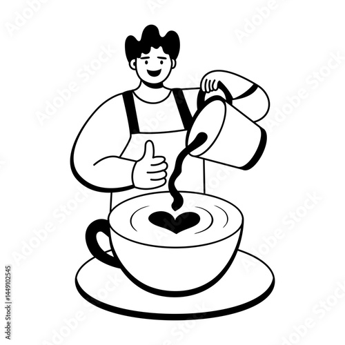 A glyph illustration of a character making coffee 