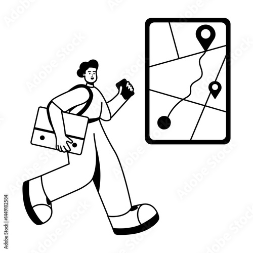 A character finding delivery location illustration in glyph style 
