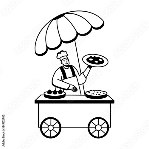 Street vendor illustration in glyph style 
