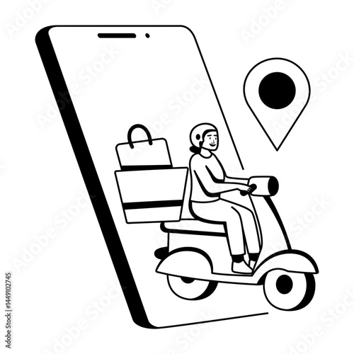 Mobile delivery service illustration in glyph style 

