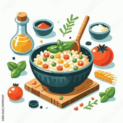 food, rice, risotto, dish, dinner, meal, plate, gourmet, italian, cuisine, lunch, cheese, parmesan, healthy, background, delicious, traditional, tasty, cooked, homemade, vegetable, recipe, top view, m