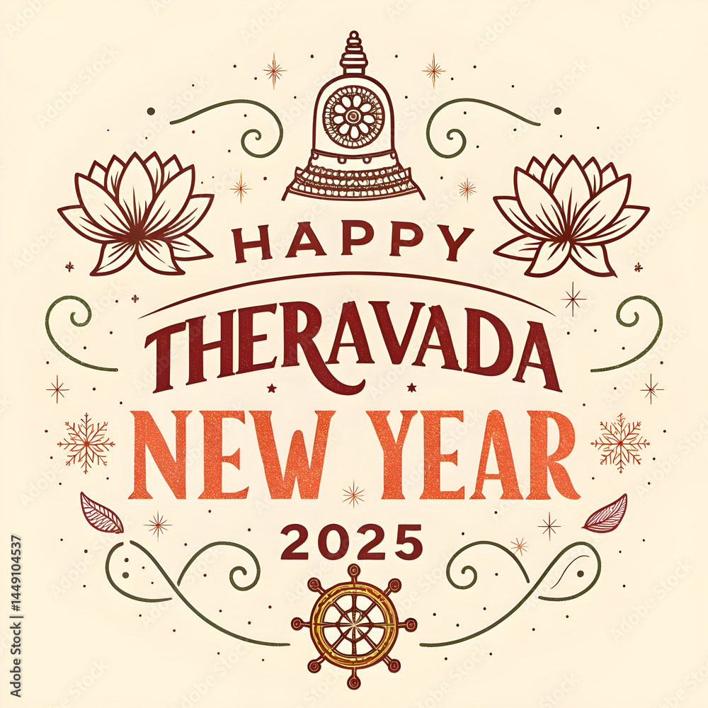 Fototapeta premium Celebrating Theravada New Year 2025 with Lotus Flowers and Intricate Ornamentation