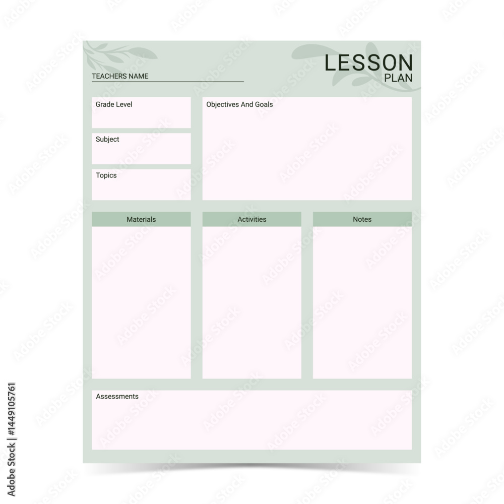 Modern and simple template for lesson planner with soft pastel color of digital planner 27