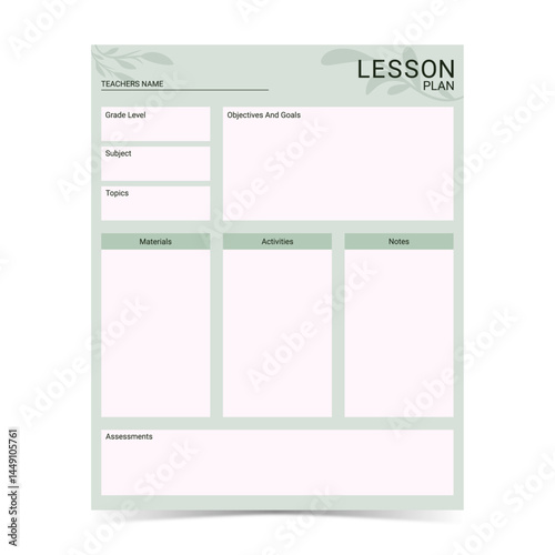 Modern and simple template for lesson planner with soft pastel color of digital planner 27