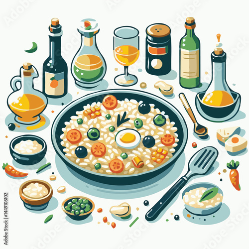 food, rice, risotto, dish, dinner, meal, plate, gourmet, italian, cuisine, lunch, cheese, parmesan, healthy, background, delicious, traditional, tasty, cooked, homemade, vegetable, recipe, top view, m
