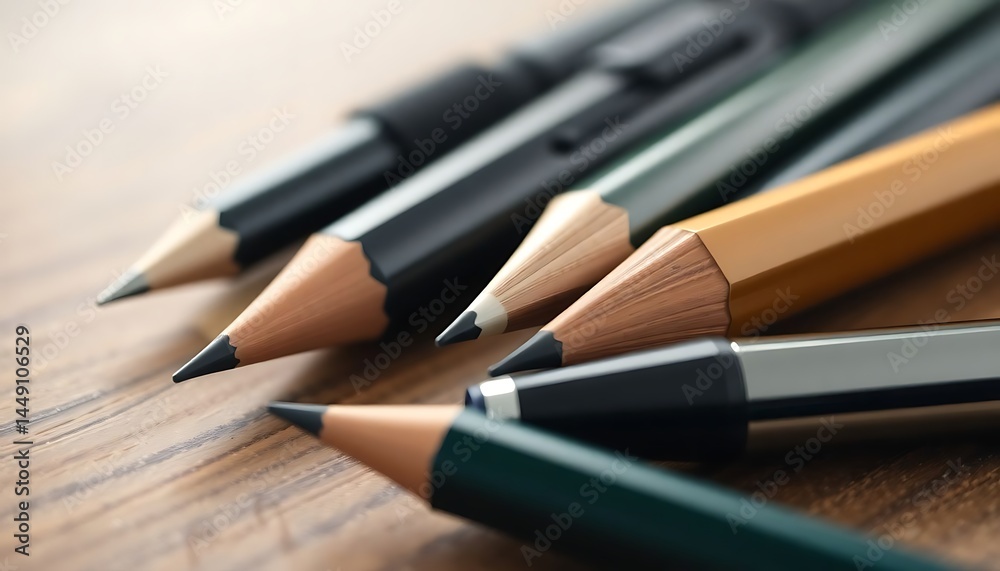 Obraz premium group of pencils sitting on top of a wooden table