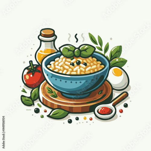 food, rice, risotto, dish, dinner, meal, plate, gourmet, italian, cuisine, lunch, cheese, parmesan, healthy, background, delicious, traditional, tasty, cooked, homemade, vegetable, recipe, top view, m