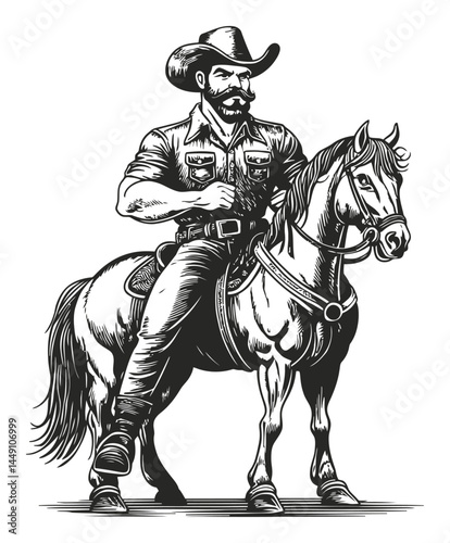 Wallpaper Mural Vintage Cowboy Illustration on Horseback in Engraving Style Torontodigital.ca
