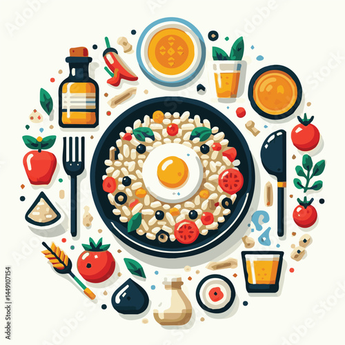 food, rice, risotto, dish, dinner, meal, plate, gourmet, italian, cuisine, lunch, cheese, parmesan, healthy, background, delicious, traditional, tasty, cooked, homemade, vegetable, recipe, top view, m