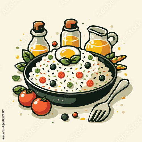 food, rice, risotto, dish, dinner, meal, plate, gourmet, italian, cuisine, lunch, cheese, parmesan, healthy, background, delicious, traditional, tasty, cooked, homemade, vegetable, recipe, top view, m