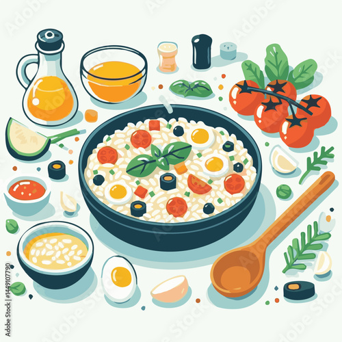 food, rice, risotto, dish, dinner, meal, plate, gourmet, italian, cuisine, lunch, cheese, parmesan, healthy, background, delicious, traditional, tasty, cooked, homemade, vegetable, recipe, top view, m