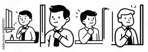 Monoline Doodle Style Coloring Page of a Man Adjusting Tie